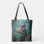 Owl Holding a Cocktail In a Mystical Forest Tote Bag (Achterkant)