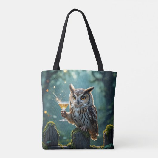 Owl Holding a Cocktail In a Mystical Forest Tote Bag (Achterkant)