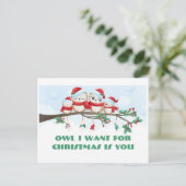 Owl ik wil voor Kerstmis Briefkaart (Staand voorkant)