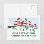 Owl ik wil voor Kerstmis Briefkaart (Voorkant / Achterkant)