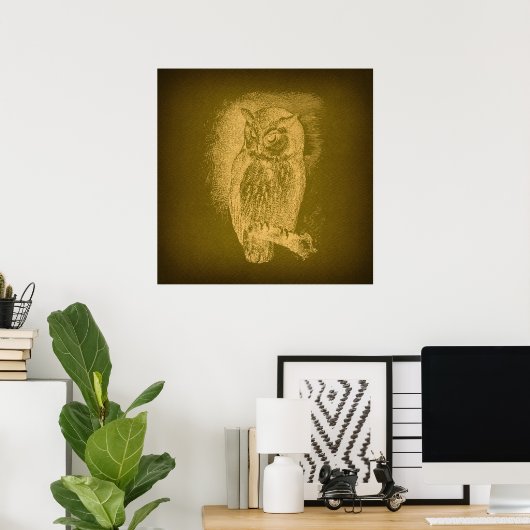  Owl Illustratie Antiek Bird Art Green Poster (Thuiskantoor)