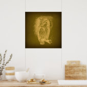  Owl Illustratie Antiek Bird Art Green Poster (Keuken)