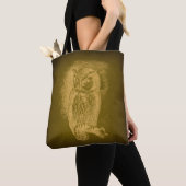  Owl Illustratie Antiek Bird Art Green Tote Bag (Dichtbij)