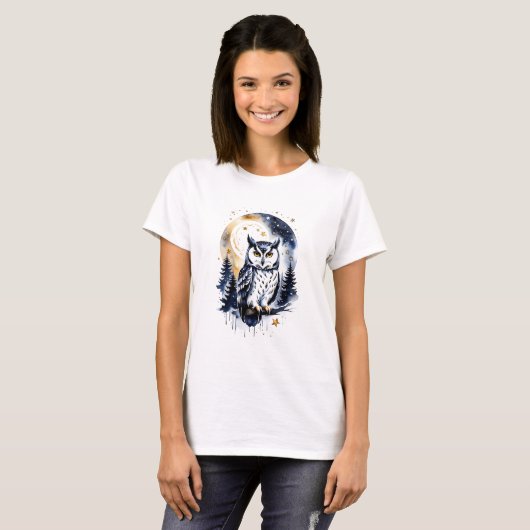 Owl in a Starry Forest T-shirt (Voorkant volledig)