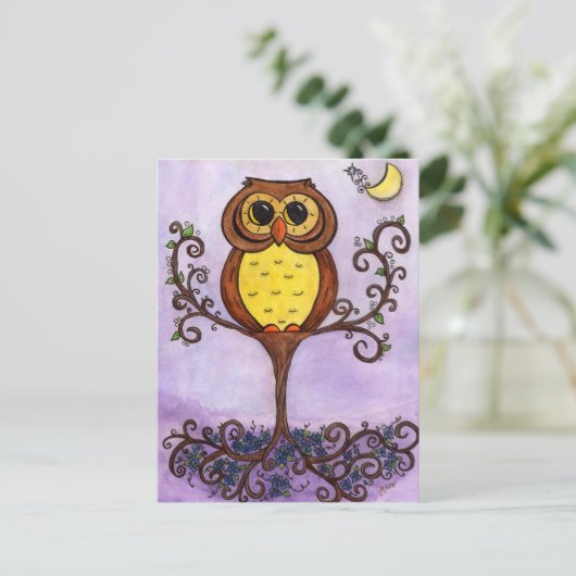 Owl in de boom briefkaart (Staand voorkant)