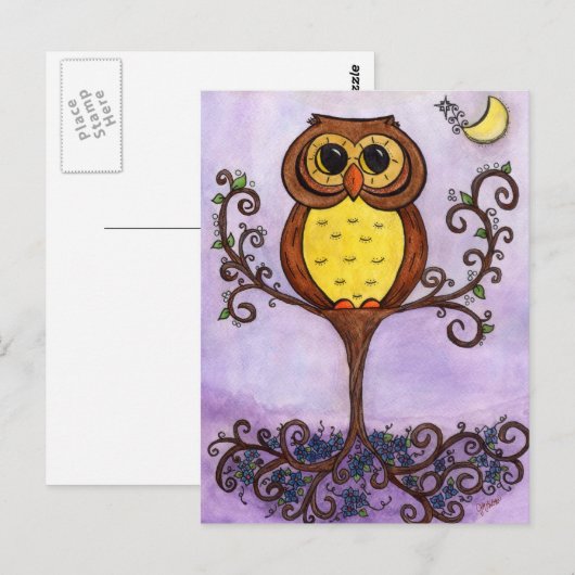 Owl in de boom briefkaart (Voorkant / Achterkant)