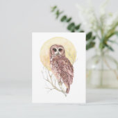 Owl in de boom met Waterverf van de maan, dierlijk Briefkaart (Staand voorkant)