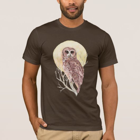 Owl in de boom met Waterverf van de maan, dierlijk T-shirt (Voorkant)