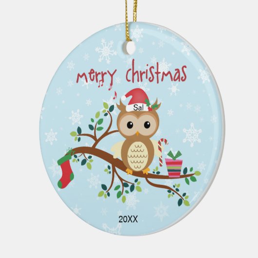 Owl in de kerstboom keramisch ornament (Links)