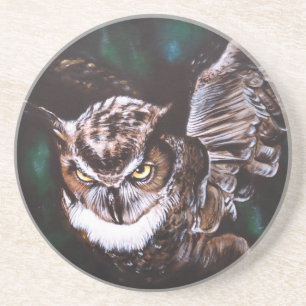 Owl in de nacht zandsteen onderzetter
