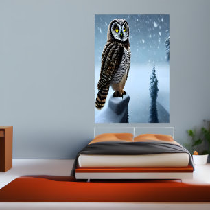 Owl in de sneeuwberg   AI Art Poster