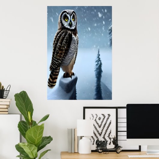 Owl in de sneeuwberg | AI Art Poster (Thuiskantoor)