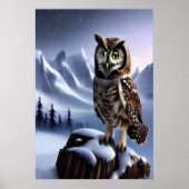 Owl in de sneeuwberg | AI Art Poster (Voorkant)
