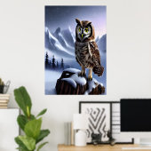 Owl in de sneeuwberg | AI Art Poster (Thuiskantoor)