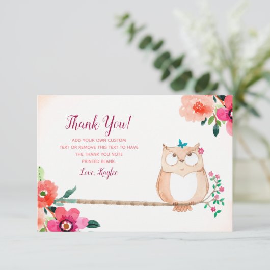 Owl in een boom Dank u Kaarten (Staand voorkant)