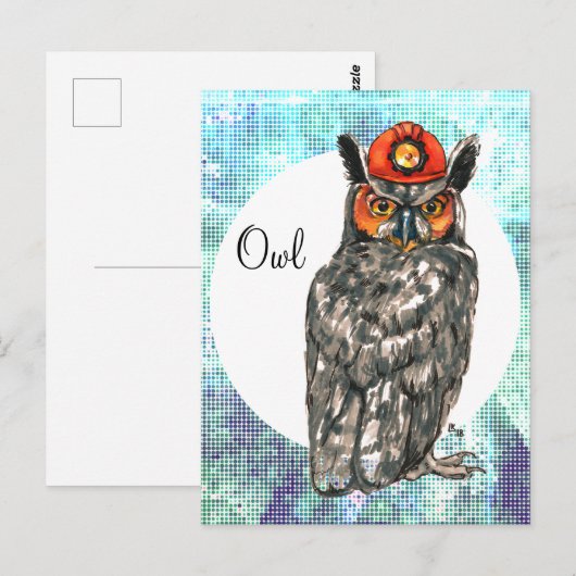 Owl in een helm briefkaart (Voorkant / Achterkant)