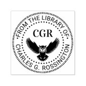 Owl in Flight Front View Library Book Name Zelfinktende Stempel (Design)