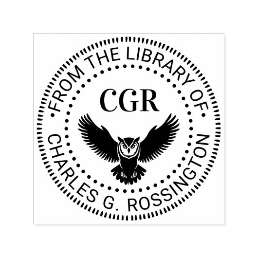 Owl in Flight Front View Library Book Name Zelfinktende Stempel (Design)