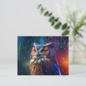 Owl in het Rain Vivid Art Briefkaart (Staand voorkant)