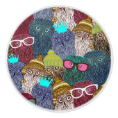 Owl in kroon keramische knop (Voorkant)