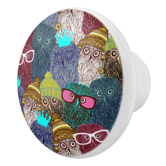 Owl in kroon keramische knop (Rechts)