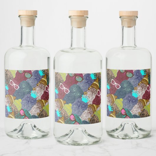 Owl in kroon likeurfles etiket (Flessen)