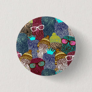 Owl in kroon ronde button 3,2 cm