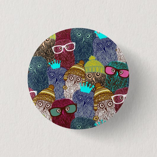 Owl in kroon ronde button 3,2 cm (Voorkant)