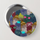 Owl in kroon ronde button 4,0 cm (Voorkant /achterkant)
