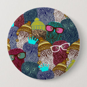 Owl in kroon ronde button 4,0 cm