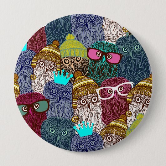 Owl in kroon ronde button 4,0 cm (Voorkant)