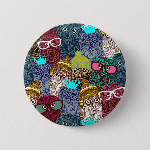 Owl in kroon ronde button 5,7 cm