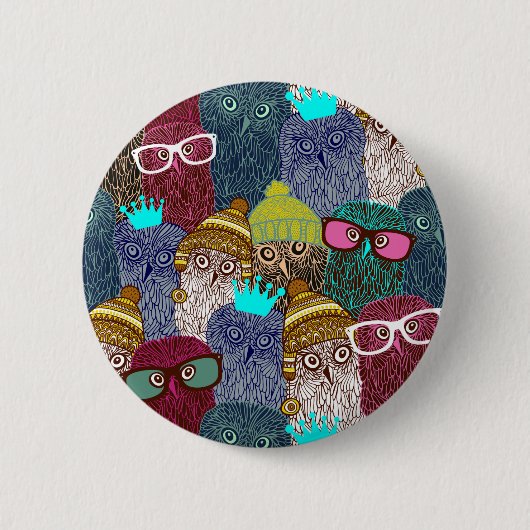 Owl in kroon ronde button 5,7 cm (Voorkant)