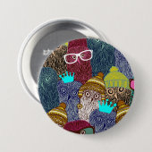 Owl in kroon ronde button 7,6 cm (Voorkant /achterkant)