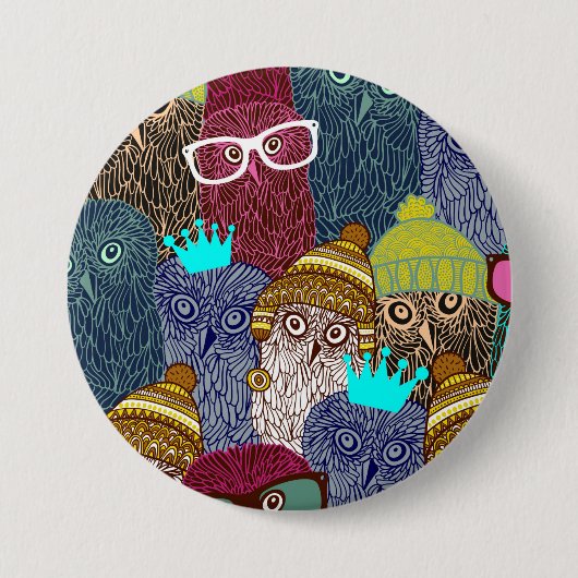 Owl in kroon ronde button 7,6 cm (Voorkant)