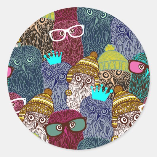 Owl in kroon ronde sticker (Voorkant)