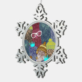 Owl in kroon tin sneeuwvlok ornament (Rechts)