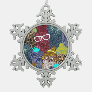 Owl in kroon tin sneeuwvlok ornament
