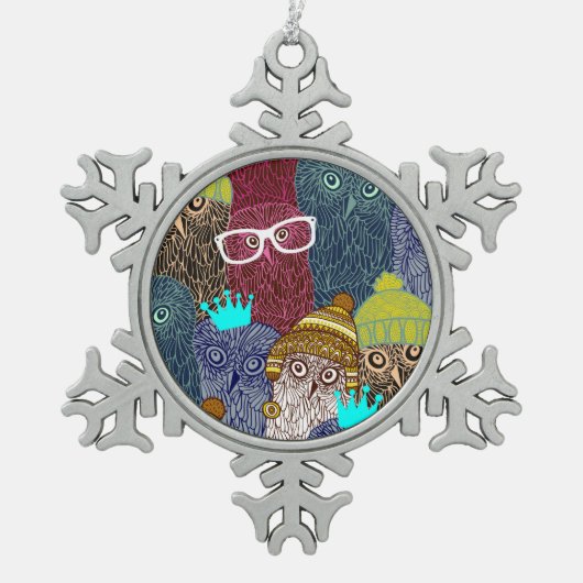 Owl in kroon tin sneeuwvlok ornament (Voorkant)