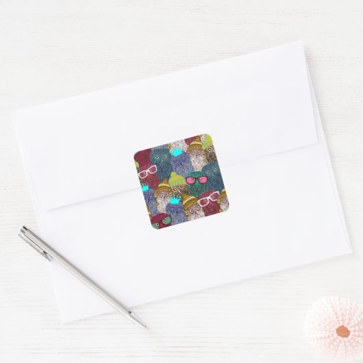 Owl in kroon vierkante sticker (Envelop)