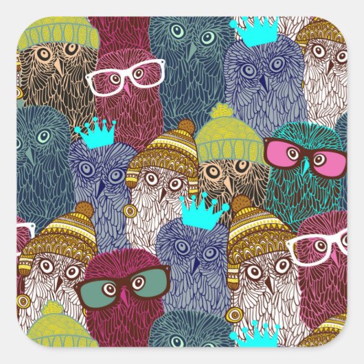 Owl in kroon vierkante sticker (Voorkant)