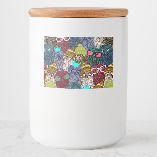 Owl in kroon voedselcontainer etiket (Voorkant)