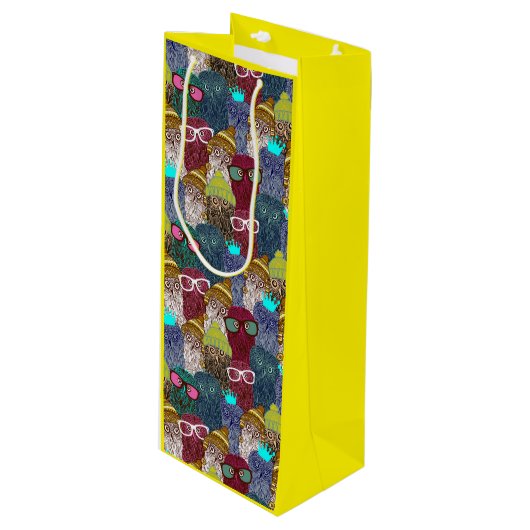 Owl in kroon wijn cadeautas (Voorkant Gekanteld)