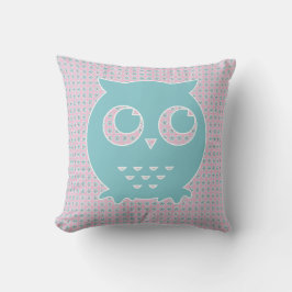 Owl in Lichte Roze en Blauw op Vloerachtergrond Kussen