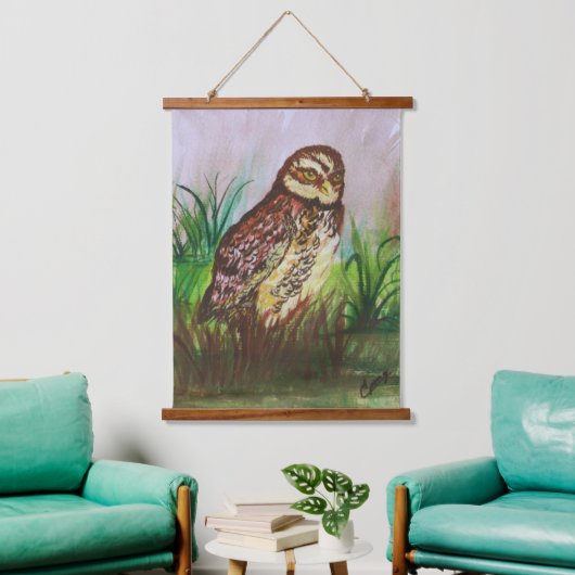 Owl in nature watercolor art hangend wandkleed (Woonkamer)
