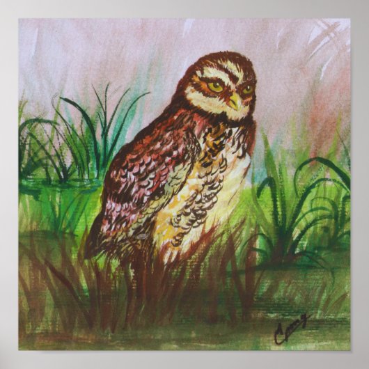 Owl in natuur waterverf wallpaper decor art poster (Voorkant)