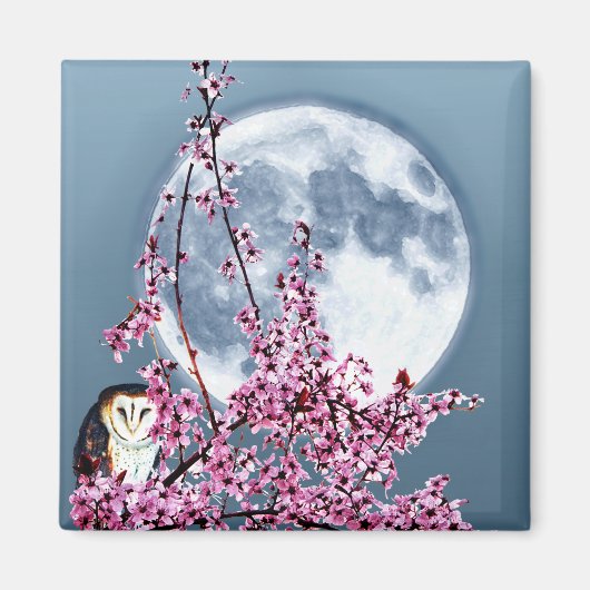 Owl in plum Tree Magneet (Voorkant)