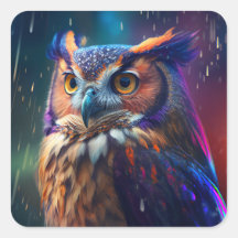Owl in Rain Vivid Art Sticker