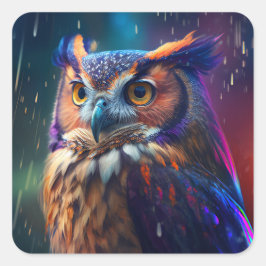 Owl in Rain Vivid Art Sticker