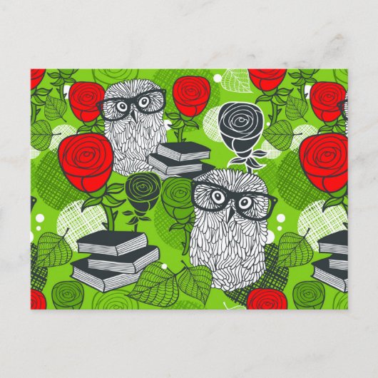 Owl in rode rozen briefkaart (Voorkant)
